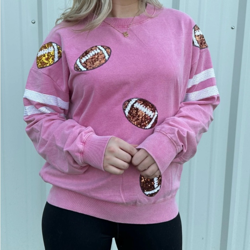 White Birch Pink Football Sequin Sweatshirt
